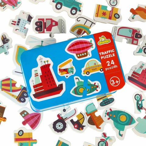Puzzle dla dzieci układanka w puszce pojazdy 48 puzzli 24 obrazki