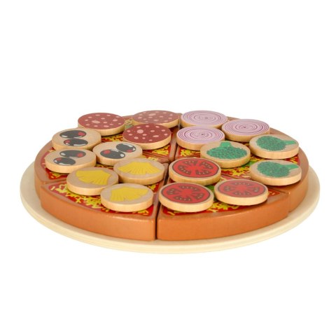 Pizza drewniany zestaw do zabawy na rzep akcesoria łopatka nóż talerz nauka krojenia 20cm