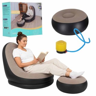 Fotel z podnóżkiem wypoczynkowy dmuchany sofa pufa pompka zestaw 2w1