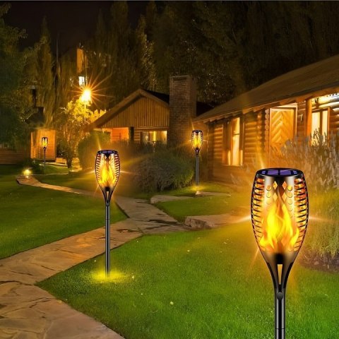 LAMPA SOLARNA OGRODOWA POCHODNIA LAMPKI SOLARNE DO OGRODU LED