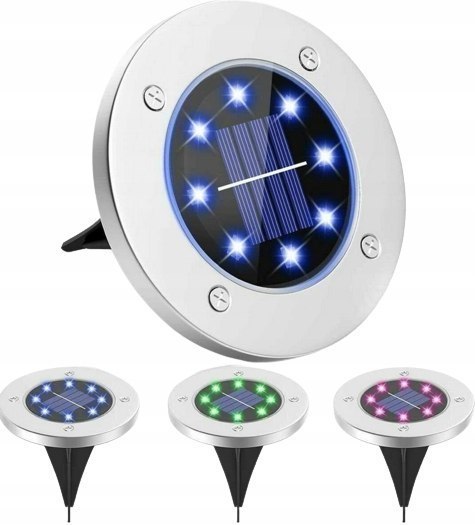 Lampki ogrodowe solar dysk rgb 8 led