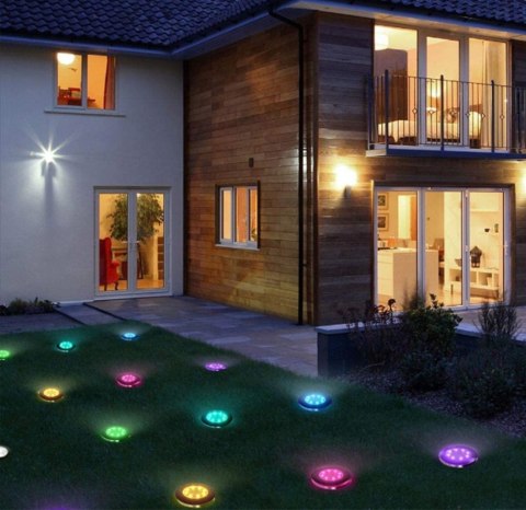Lampki ogrodowe solar dysk rgb 8 led