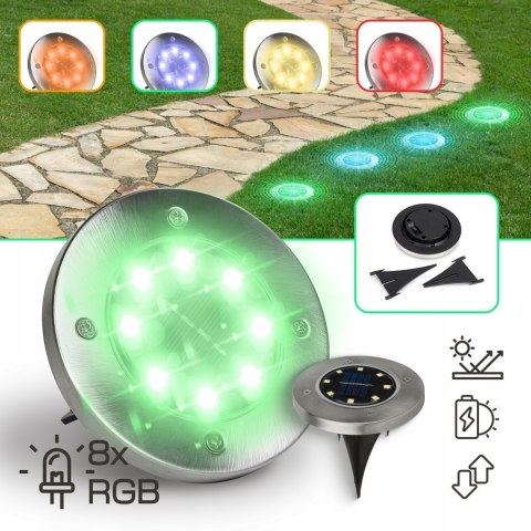 Lampki ogrodowe solar dysk rgb 8 led