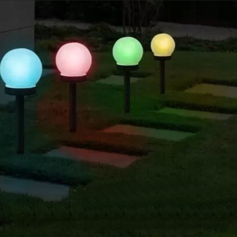 Lampki ogrodowe solar wbijana kula rgb 10 cm