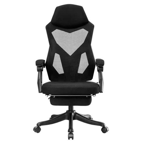 Ergonomiczny, obrotowy fotel biurowy, krzesło z zagłówkiem i podnóżkiem - czarny