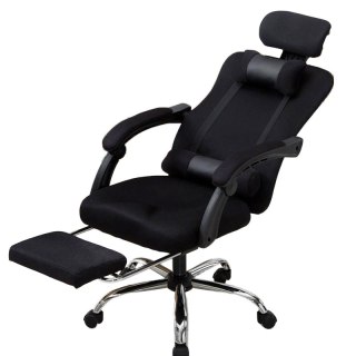 Ergonomiczny, obrotowy fotel z podnóżkiem i zagłówkiem, wentylacja - czarny
