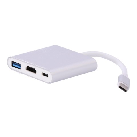 Adapter aluminiowy HUB 3w1 USB-C na HDMI 4K, USB 3.1, USB-C - srebrny