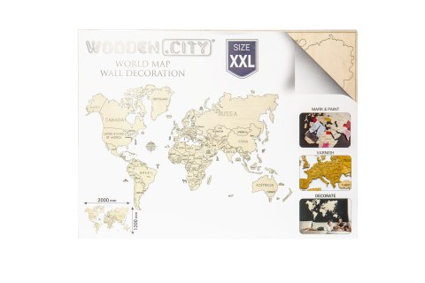 Drewniana Mapa Świata na ścianę 3D, rozm. XXL - kolor koralowy