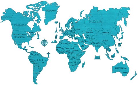 Drewniana Mapa Świata na ścianę 3D, rozm. XL- kolor niebieski