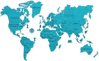 Drewniana Mapa Świata na ścianę 3D, rozm. XXL - kolor niebieski