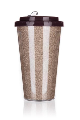 Kubek podróżny o podwójnych ściankach GLITTERS 500 ml, jasny brąz