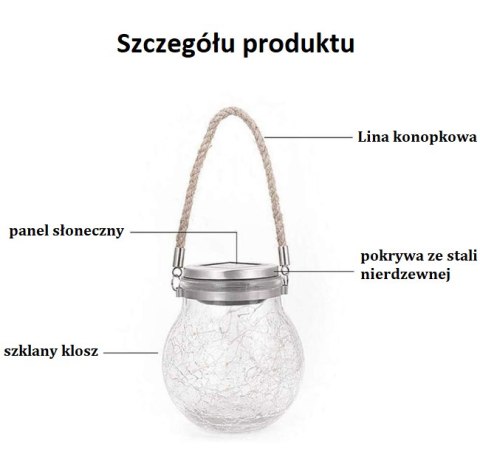 Lampion solarny ogrodowy/ Wisząca lampka LED solarna - rozmiar L, światło białe