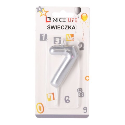 Świeczka na tort urodzinowa 7 - srebrna