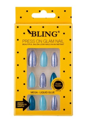 Sztuczne paznokcie, Tipsy BLING (24 szt.) - glamour, wzór V