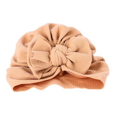 Turban niemowlęcy z kokardką, czapka dziewczęca - jasnobrązowy