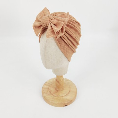 Turban niemowlęcy z kokardką, czapka dziewczęca - jasnobrązowy