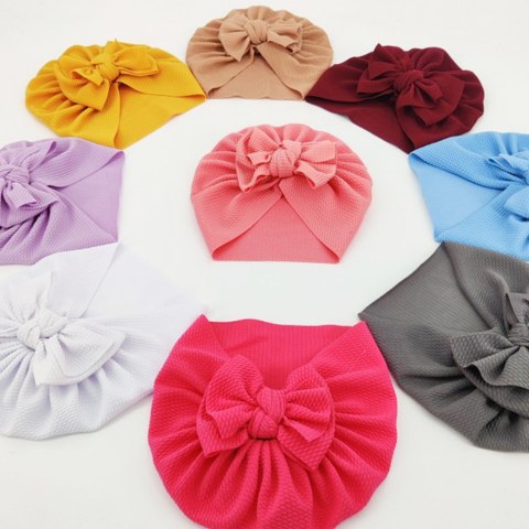 Turban niemowlęcy z kokardką, czapka dziewczęca - jasnobrązowy