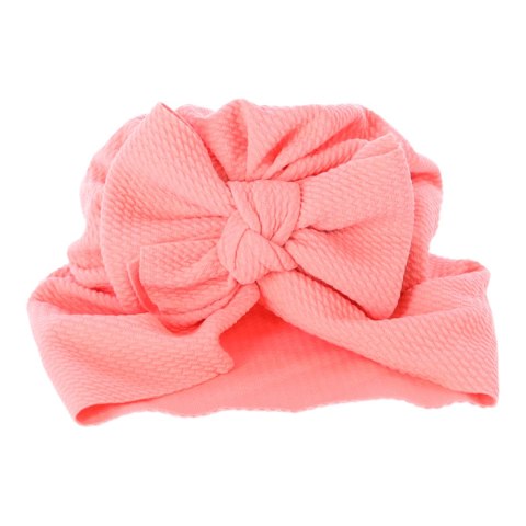 Turban niemowlęcy z kokardką, czapka dziewczęca - różowy