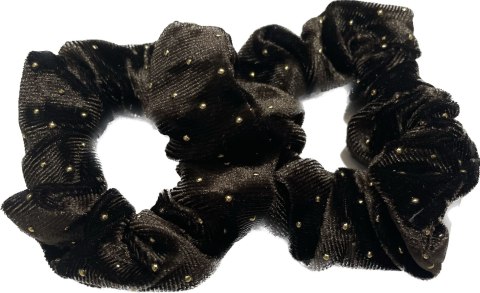 Welurowa gumka do włosów scrunchie BLING 2szt. - ze złotymi kamyczkamim, brązowa