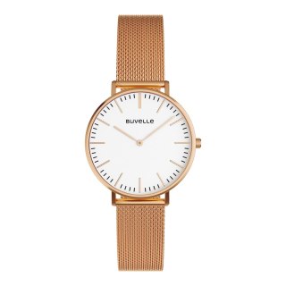 BUVELLE Elegance Rose Gold - Zegarek Damski z Okrągłą Tarczą i Bransoletką