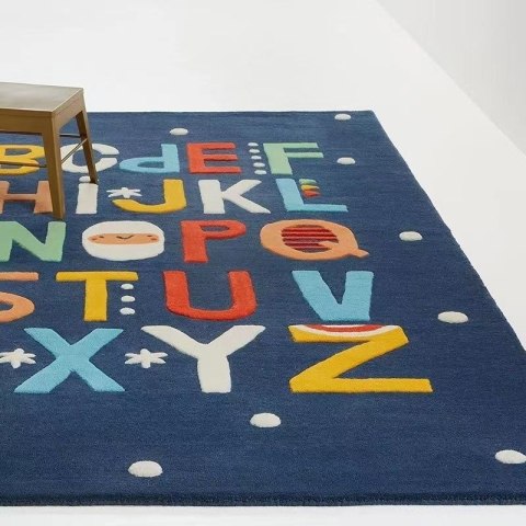 Dywan, mata do raczkowania dla dzieci, 140 x 80 cm, Alfabet, granatowy