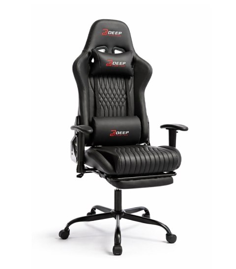 Ergonomiczny Obrotowy Fotel Gamingowy Czarny Z Podnóżkiem Fotel Biurowy