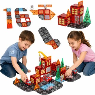 Klocki magnetyczne konstrukcyjne 3D straż pożarna 2 samochody 92 elementy