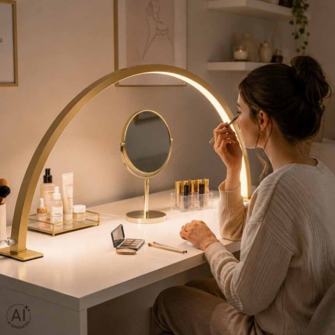 Lampa kosmetyczna LED bezcieniowa biurkowa do manicure paznokci łuk złota