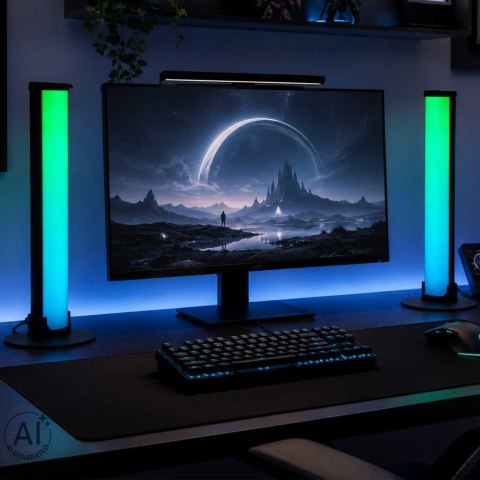 Lampka na biurko LED gamingowa RGB kolumny słupki na pilot zestaw 2 sztuki
