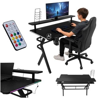 Biurko gamingowe z nadstawką LED RGB uchwyty komputerowe dla gracza 120x60cm