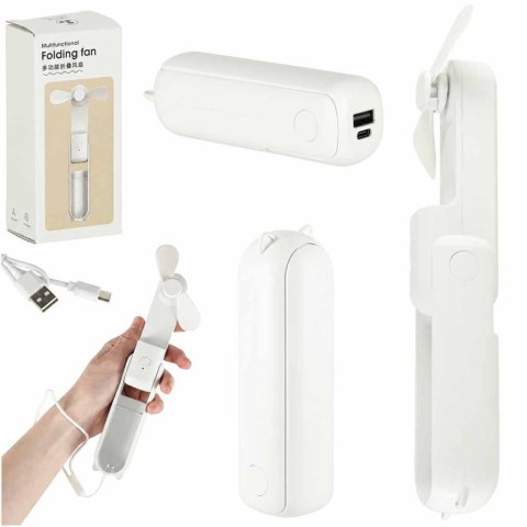 Wiatrak biurkowy wentylator mini ręczny składany wiatraczek przenośny USB biały