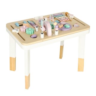 Tablica manipulacyjna LULILO LUDO stolik drewniany sensoryczny 2w1 różowy