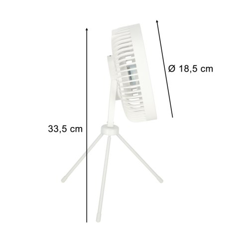 Wentylator biurkowy wiatrak stojący bezprzewodowy USB na pilot z lampką 4 poziomy mocy 18cm biały