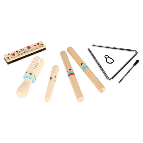 Instrumenty drewniane muzyczne dla dzieci trójkąt pałeczki harmonijka ustna tarka
