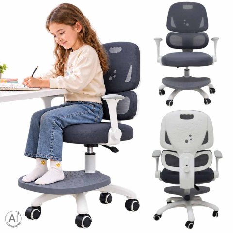 Ergonomiczne Krzesło do Biurka dla Dziecka z Podnóżkiem – Szare | iROVEXO