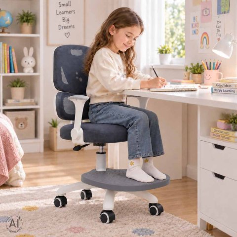 Ergonomiczne Krzesło do Biurka dla Dziecka z Podnóżkiem – Szare | iROVEXO
