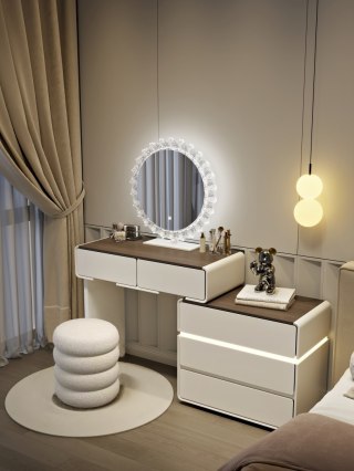 Toaletka kosmetyczna LED/ Komplet mebli blat 80 cm- Paula - kolor biały/orzech