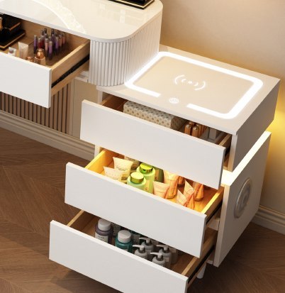 Toaletka kosmetyczna LED z ladowarką indukcyjną/Komplet mebli blat 100 cm Eliza - kolor biały