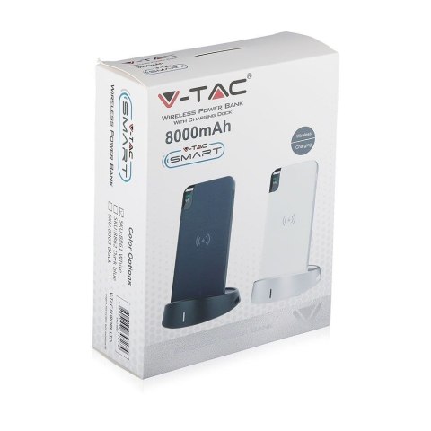 Power Bank V-TAC 8000mAh Indukcja Wyświetlacz Biały STOJAK
