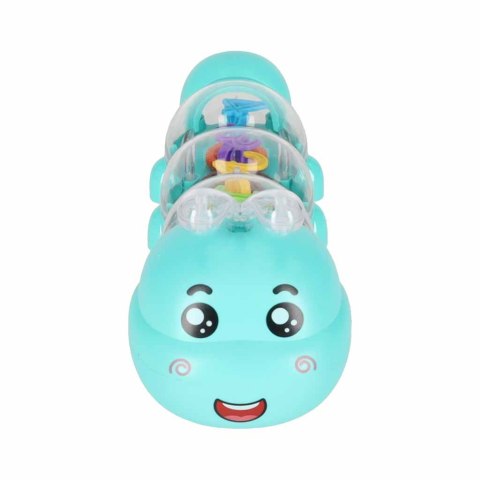 Zabawka interaktywna gąsienica pełzająca czujnik dźwięk światła LED niebieska