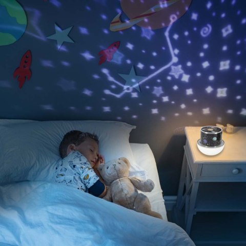 Lampka nocna projektor gwiazd LED USB obrotowy 6 motywów pilot królik