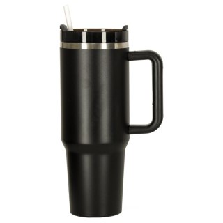 Kubek termiczny ze słomką i uchwytem termos 1200ml czarny