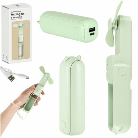 Wiatrak biurkowy wentylator mini ręczny składany wiatraczek przenośny USB zielony