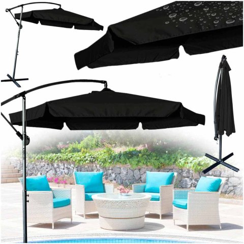 Parasol ogrodowy LUARO duży składany z wysięgnikiem 290cm czarny