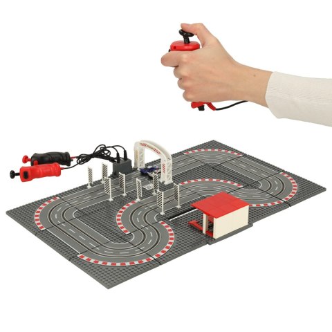 Tor wyścigowy samochodowy elektryczny policyjny 2 auta autka kontrolery zakręty klocki konstrukcyjne GD-02