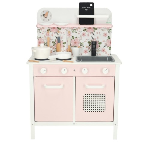 Kuchnia dla dzieci drewniana MDF LULILO FLORA akcesoria różowa 82cm